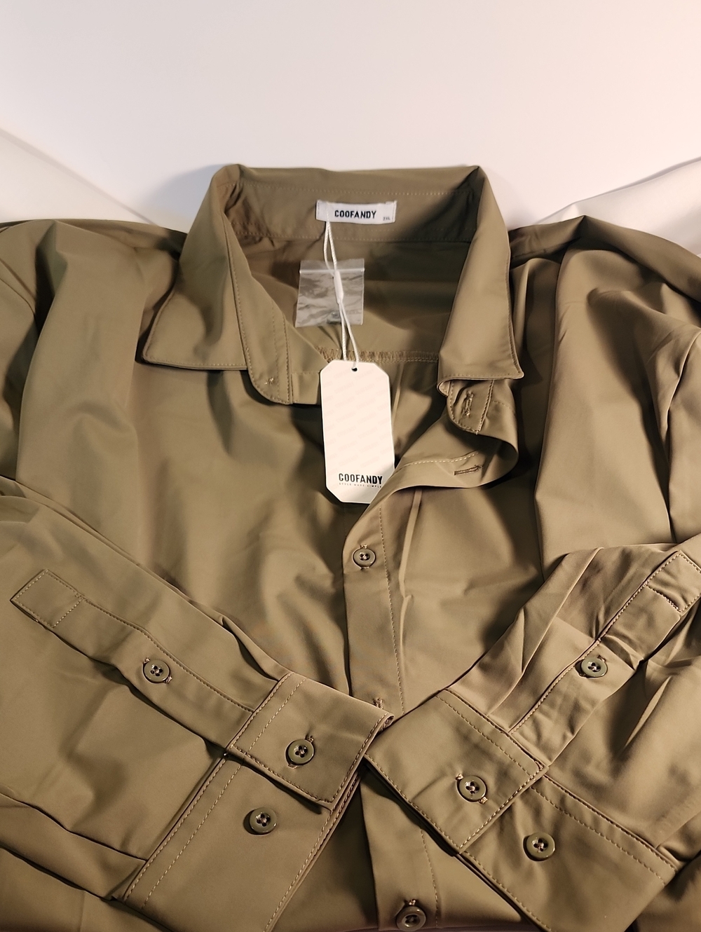 Olive Green Men's 2XL Silky Wrinkle Free Long Sleeve Button Down Untuck Shirt